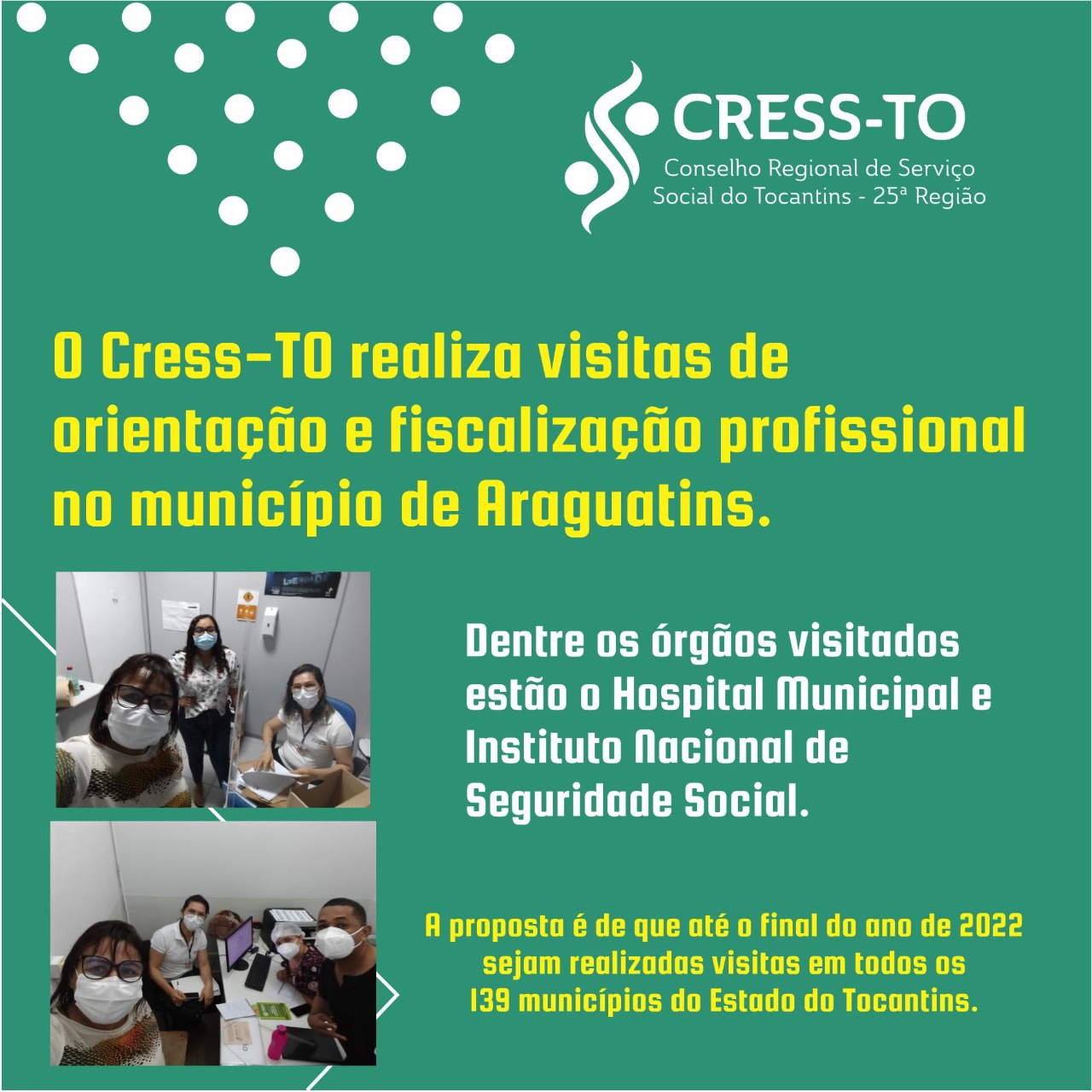 Cress-TO realiza visitas de Orientação e fiscalização profissional no município de Araguantins-TO