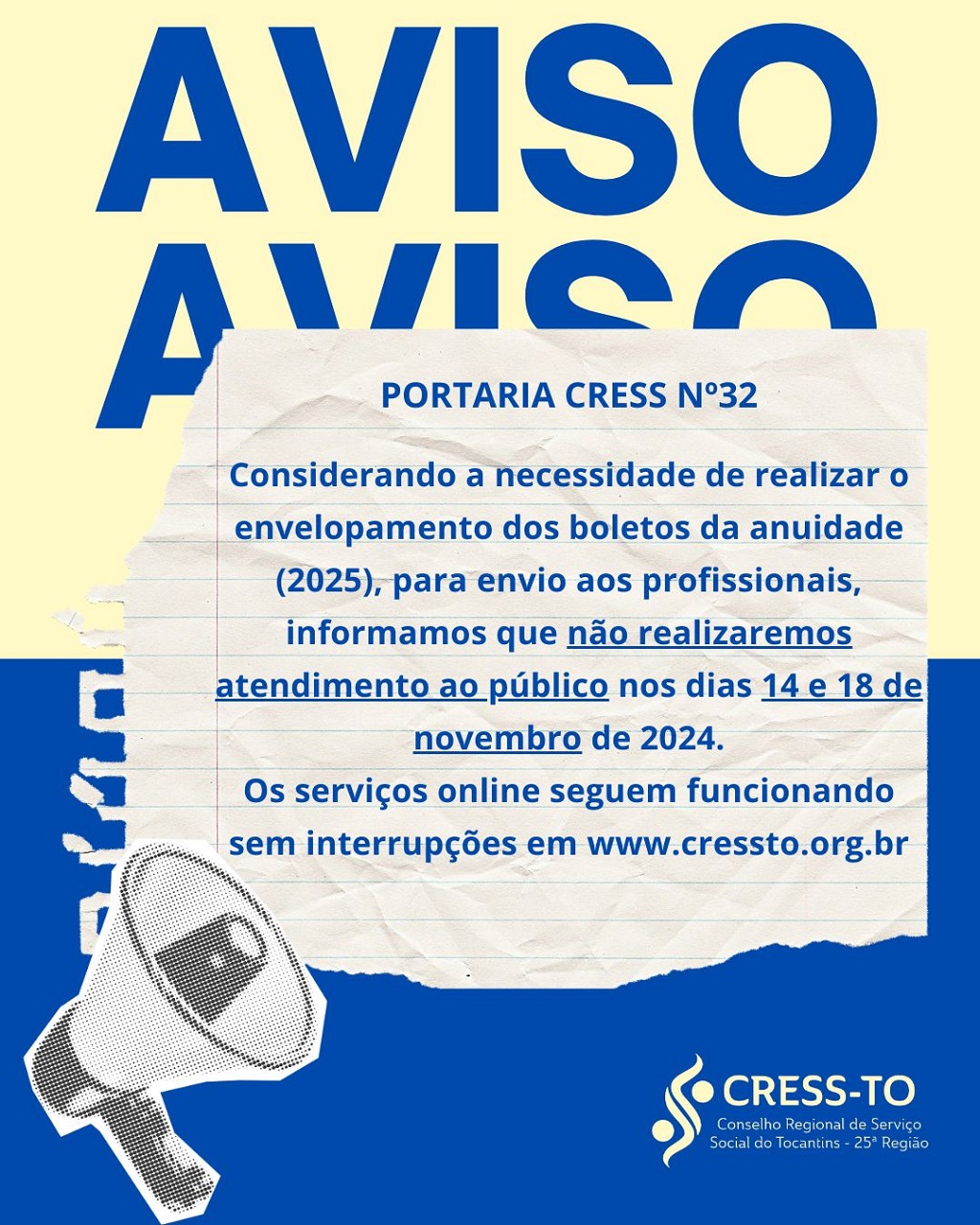 Aviso - Portaria CRESS Nº 32